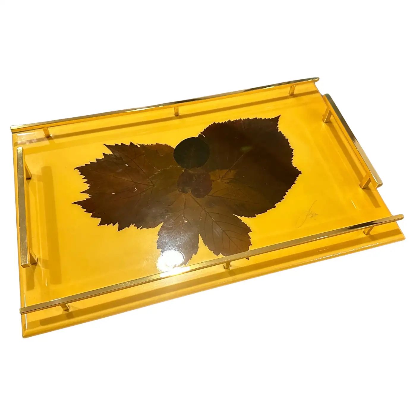 1960s Mid-Century Modern Lacquered Wood and Brass Italian Serving Tray