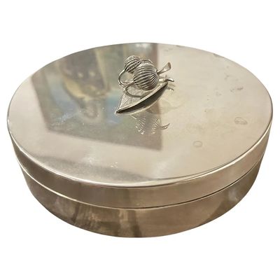 1970s Modern Silver Plated Round Jewelry Box By Renzo Casati Firenze