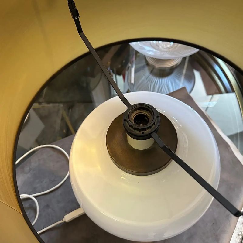 1970s Mid-Century Modern White Opaline Glass and Brass Italian Table Lamp