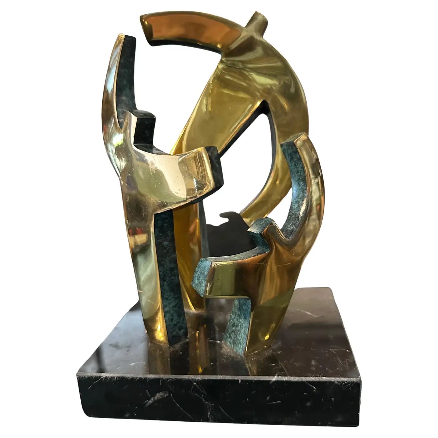 1990s Modernist Gilded Bronze and Marble Sculpture by Gaudio