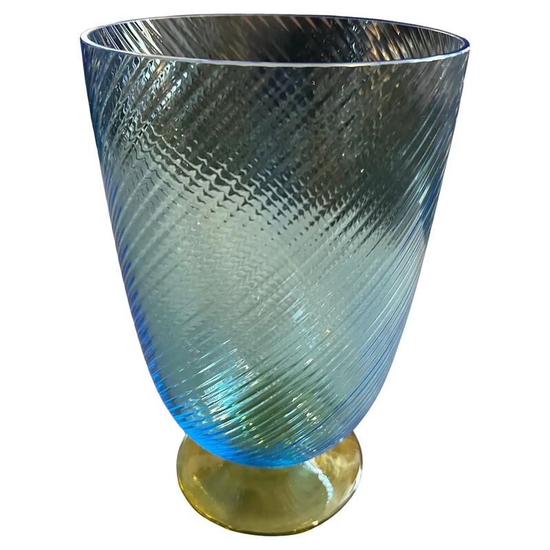 1980s Modern Blue and Yellow Murano Glass Vase by Carlo Moretti