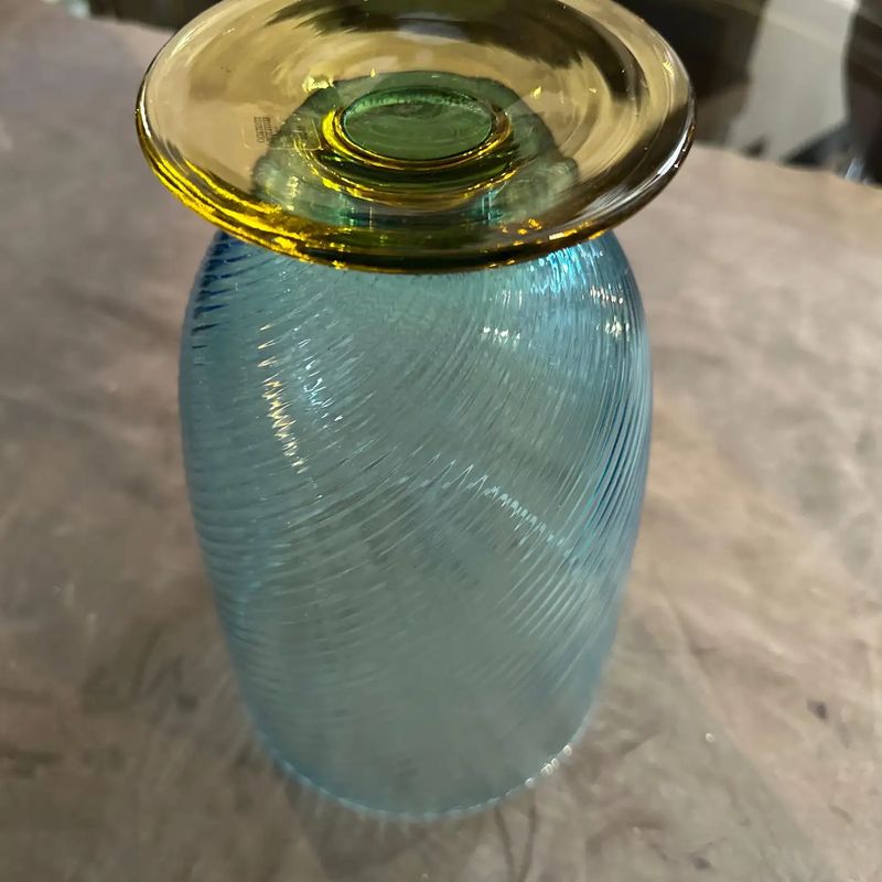 1980s Modern Blue and Yellow Murano Glass Vase by Carlo Moretti