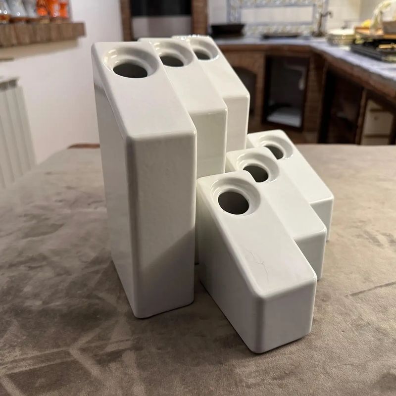 Two 1970s Modern White Ceramic Design Vases by Enzo Bicchioli for Il Picchio