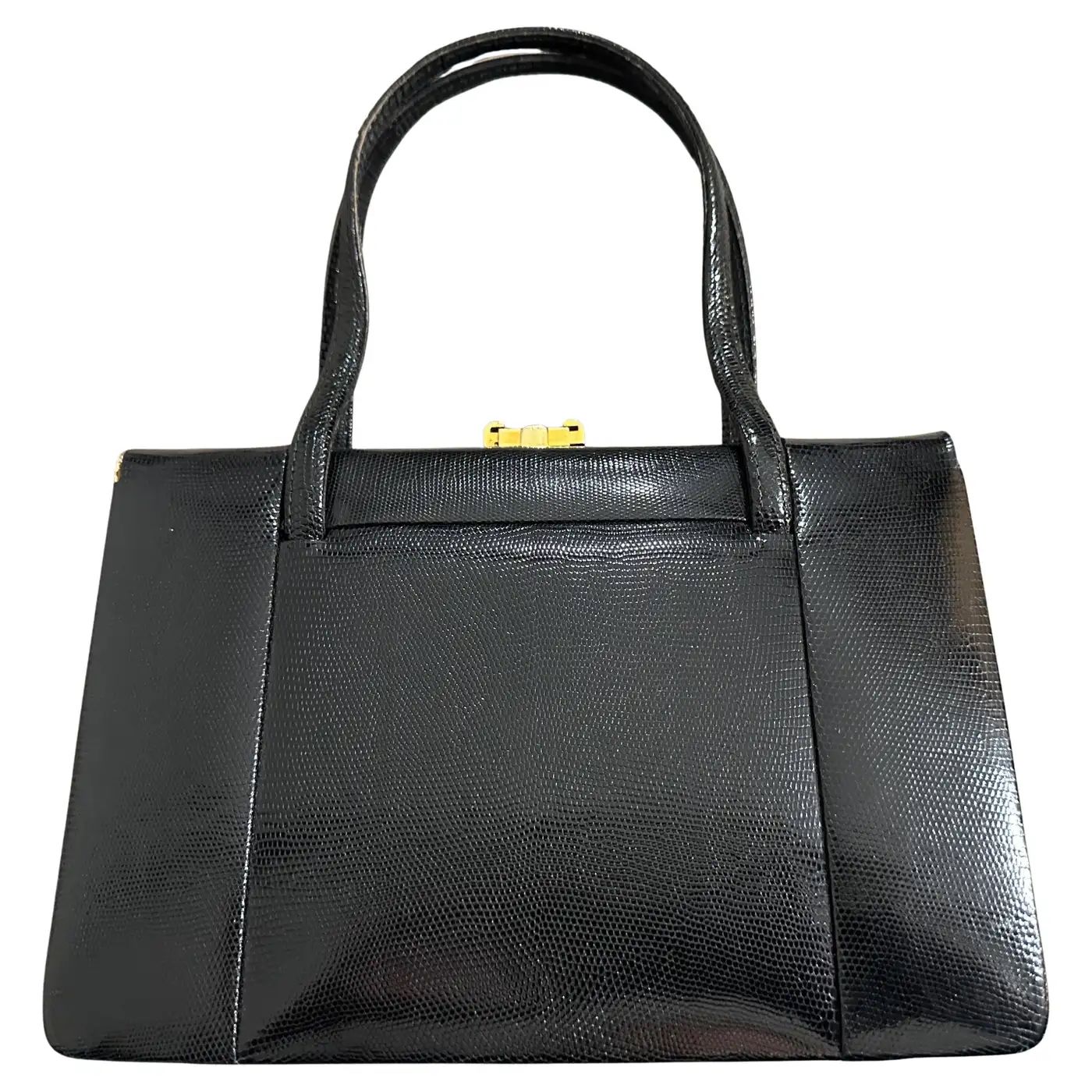 1950s High Quality Black Leather and Brass hardware Italian Evening Bag