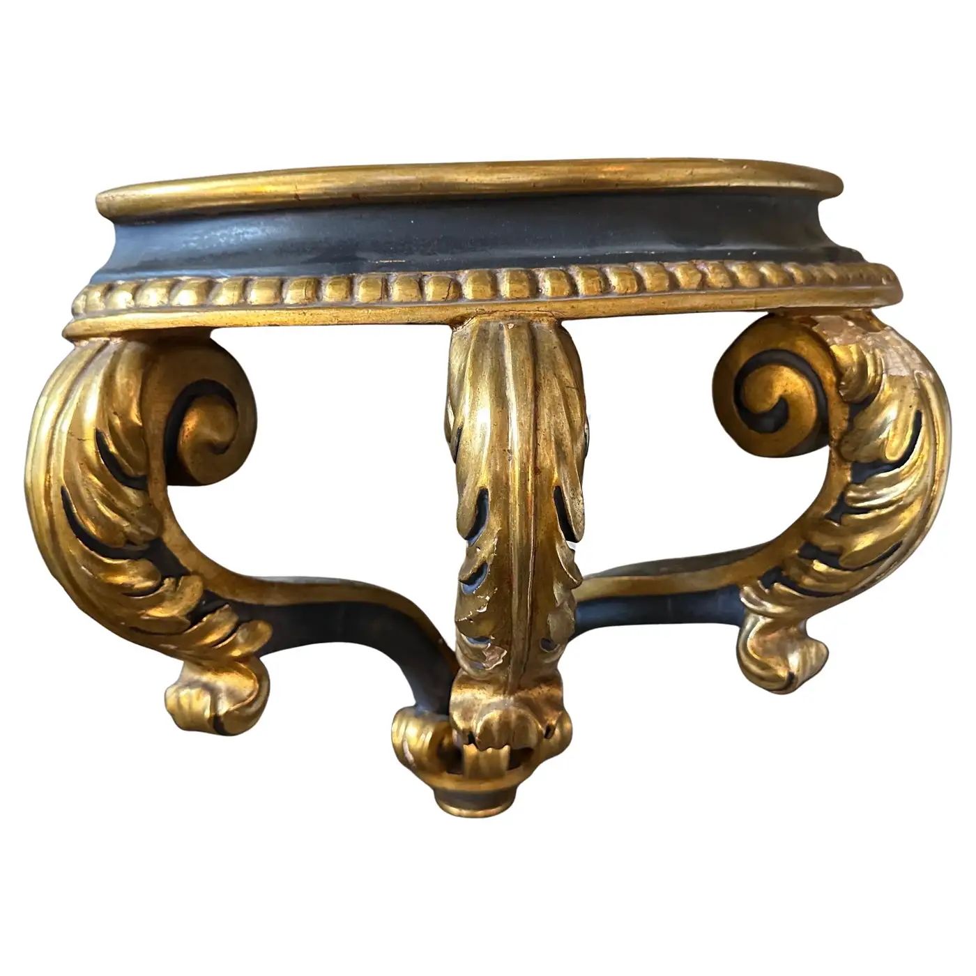 Baroque Revival Blue Lacquered and Gilded Wood Italian Corner Console Table