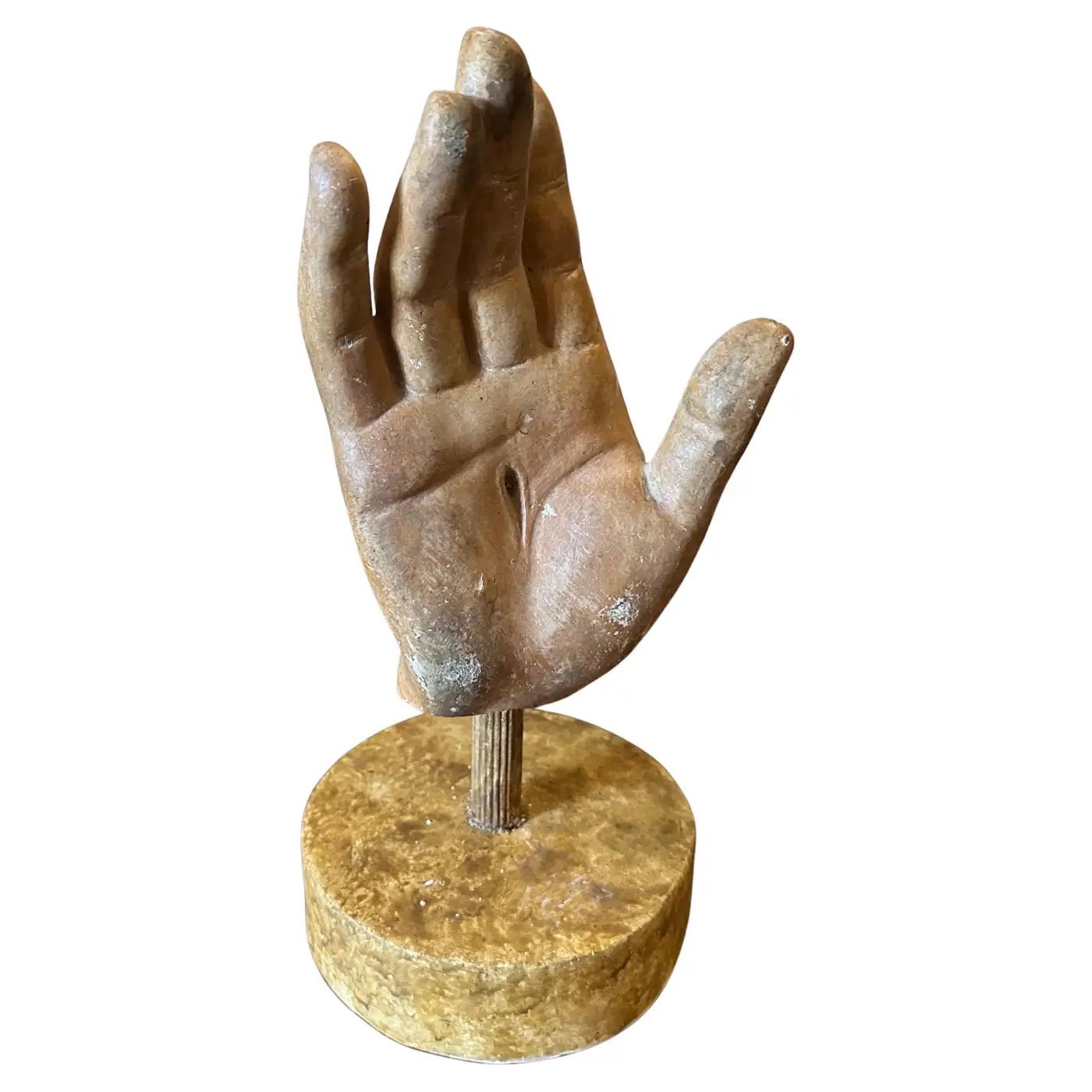 1930s Hand-Painted School Study Plaster Hand on a faux Marble Painted Wood Base