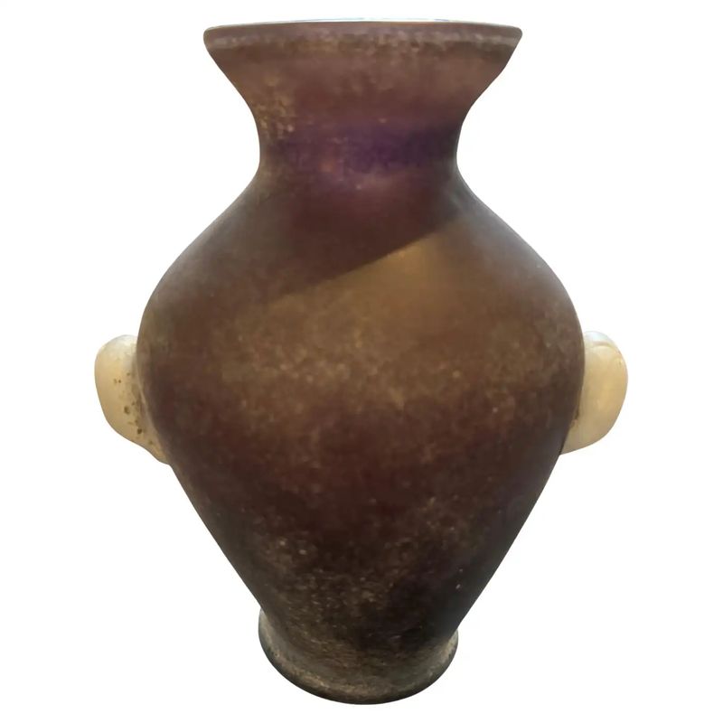 1970s Cenedese Style Modern Purple and White Scavo Murano Glass Amphora Vase
