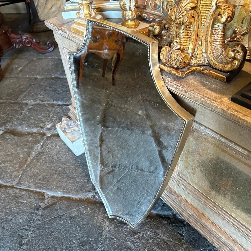 1960s Gio Ponti Style Mid-Century Modern Brass Italian Shield Wall Mirror
