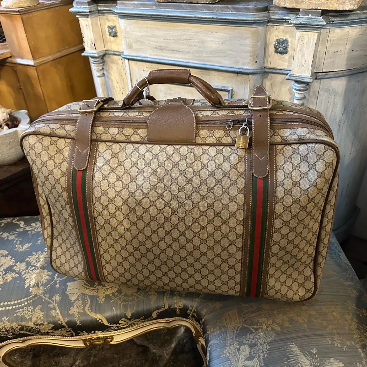 1970s Iconic Gucci GG Monogram Canvas and Web Stripes Suitcase