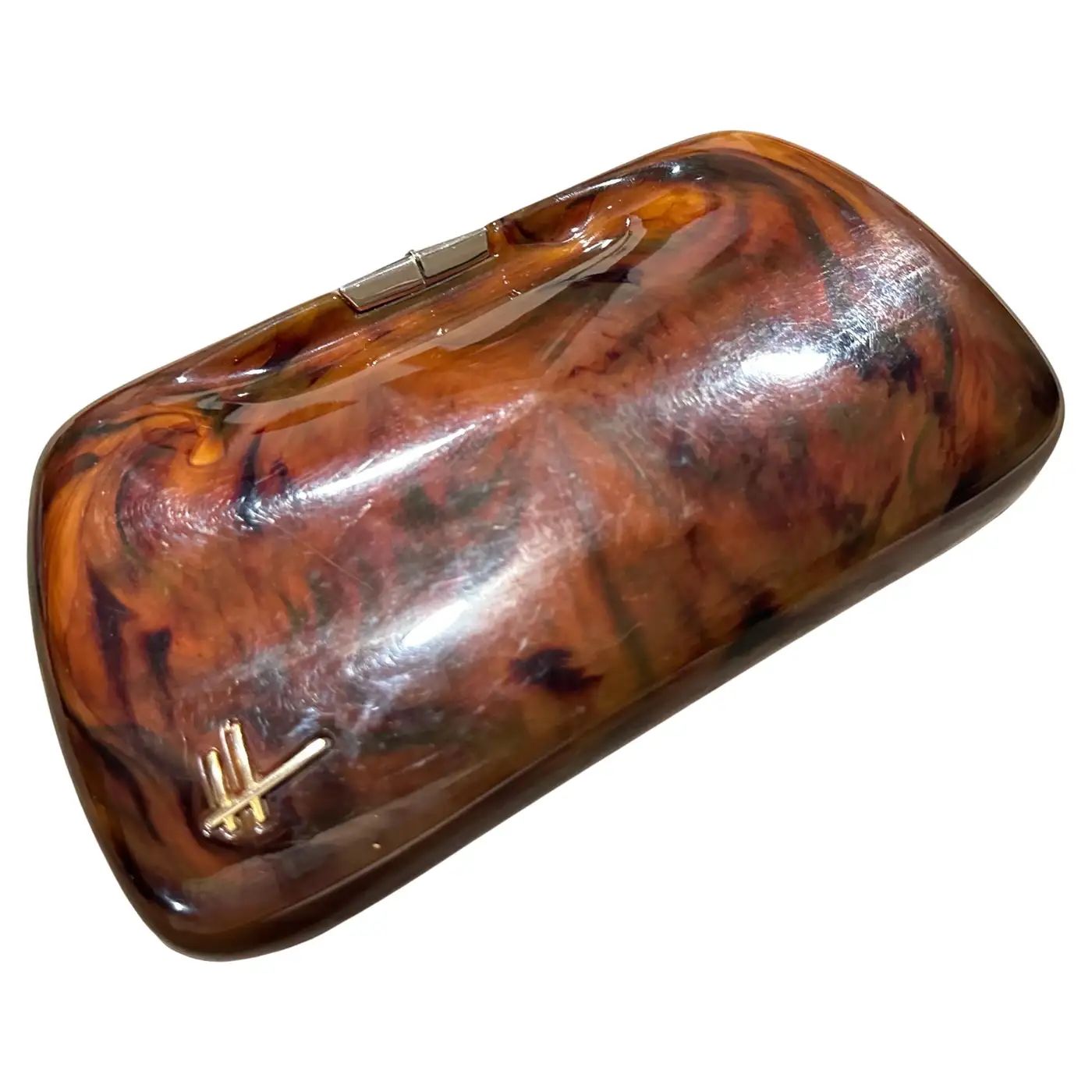 1940s Faux Tortoiseshell Bakelite and Brass Italian Evening Bag