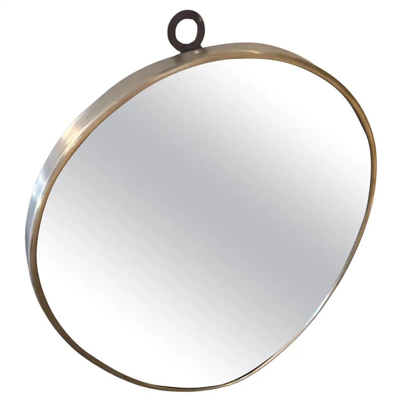1950s Giò Ponti Style Mid-Century Modern Brass Italian Oval Wall Mirror