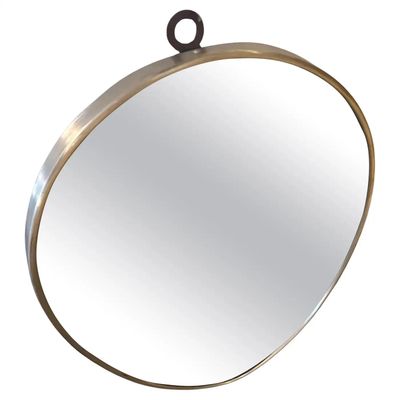 1950s Giò Ponti Style Mid-Century Modern Brass Italian Oval Wall Mirror