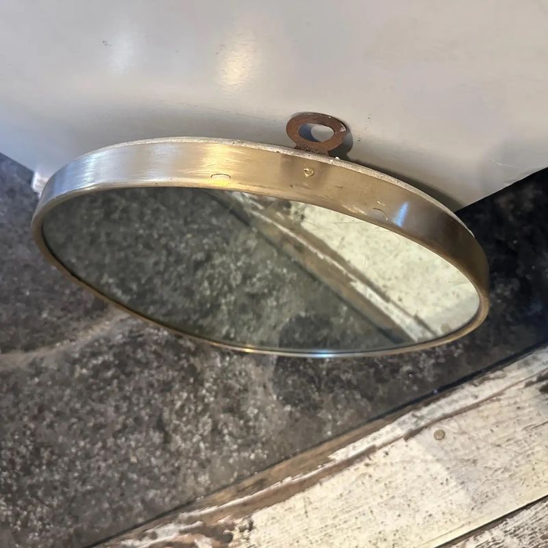1950s Giò Ponti Style Mid-Century Modern Brass Italian Oval Wall Mirror