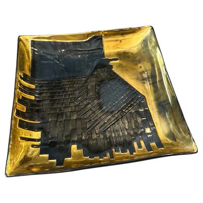 1980s Post Modern Gold and Black Ceramic Italian Vide Poche by Capodimonte