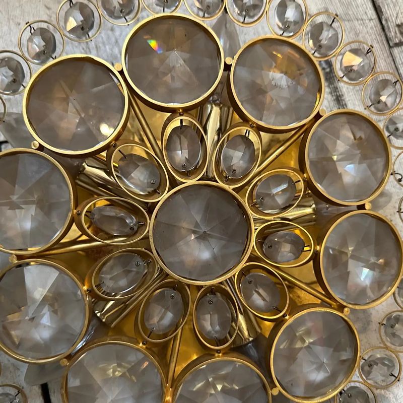 Two 1960s Mid-Century Modern Brass and Glass Wall Sconces or Ceiling Lights