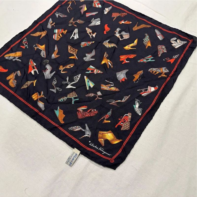 1980s Iconic Small Silk Scarf by Salvatore Ferragamo