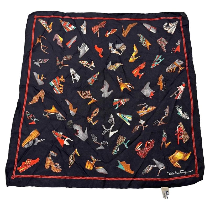 1980s Iconic Small Silk Scarf by Salvatore Ferragamo