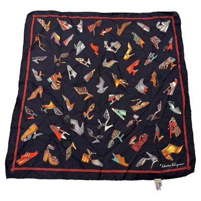 1980s Iconic Small Silk Scarf by Salvatore Ferragamo