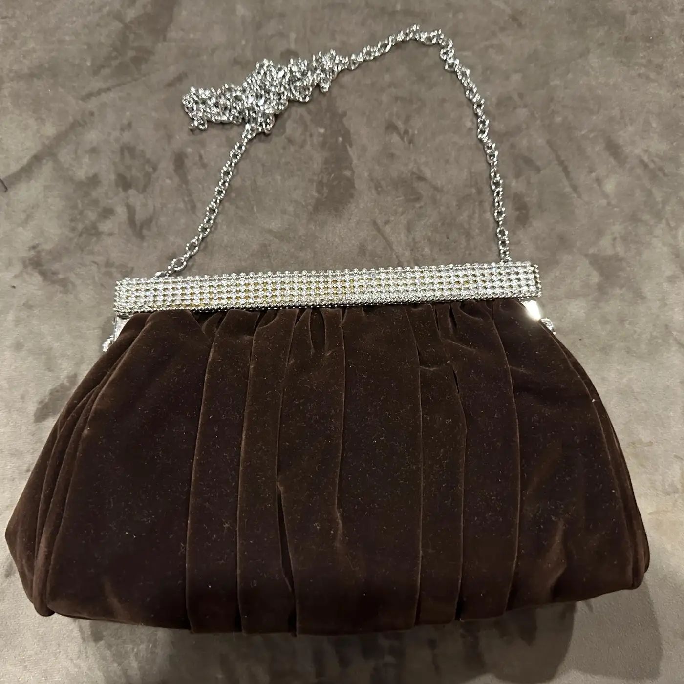 An Elegant 1980s Brown Suede and Rhinestones Italian Evening Bag
