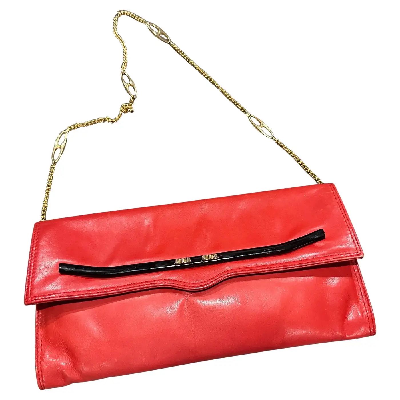 1980s Red Leather and Brass Chain Italian Shoulder Bag