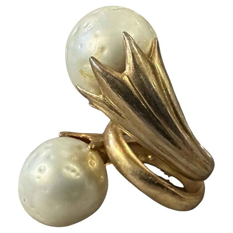 1990s Gilded Sterling Silver and Natural Pearl Sculptured Huge Italian Ring