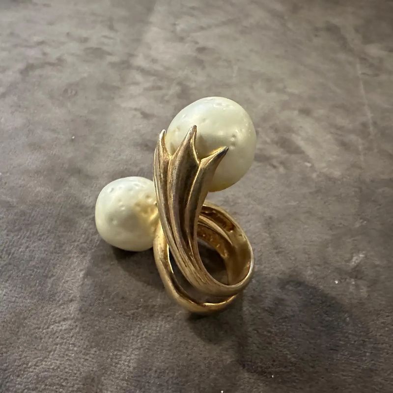 1990s Gilded Sterling Silver and Natural Pearl Sculptured Huge Italian Ring