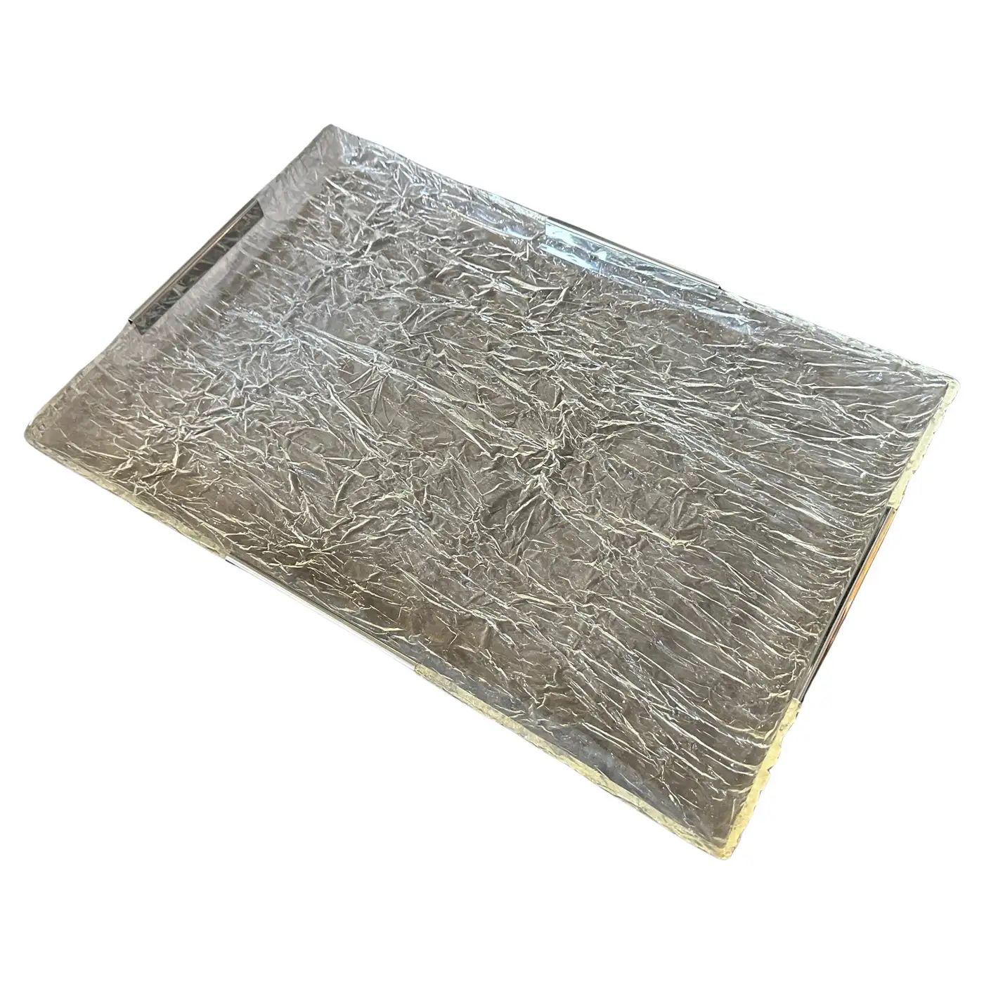 1980s Modernist Ice Lucite and Silver plated Italian Tray by Ulderico Cavinato