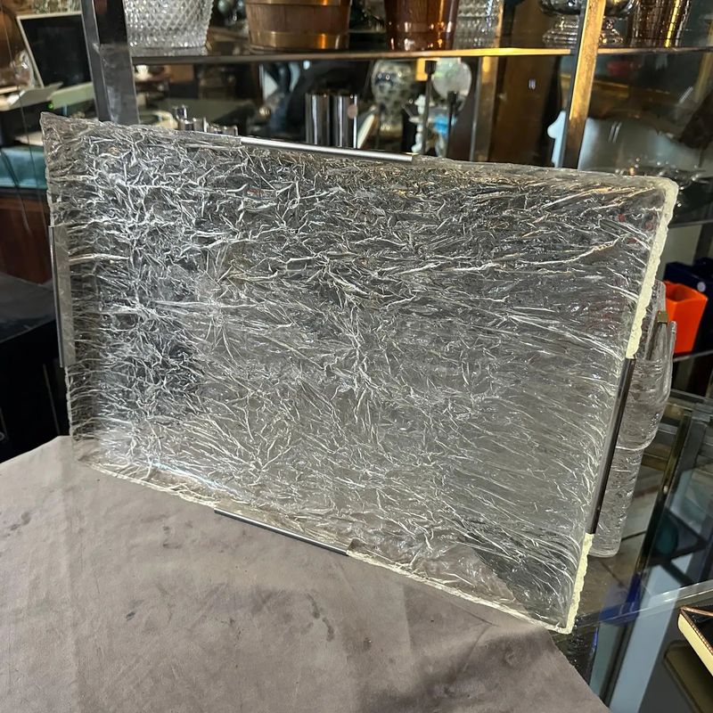 1980s Modernist Ice Lucite and Silver plated Italian Tray by Ulderico Cavinato