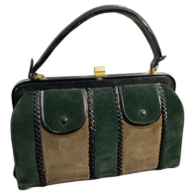 1960s Green and Brown Suede and Black Leather Italian Top Handle Bag
