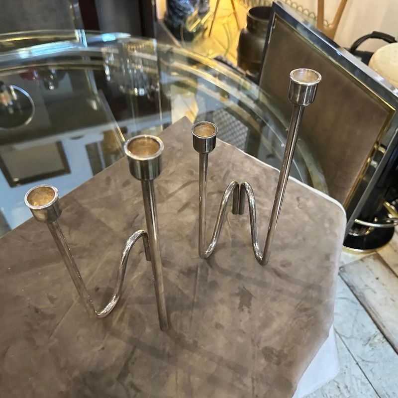 Two 1980s Iconic Lino Sabattini Minimalist Silver Plated Chandeliers