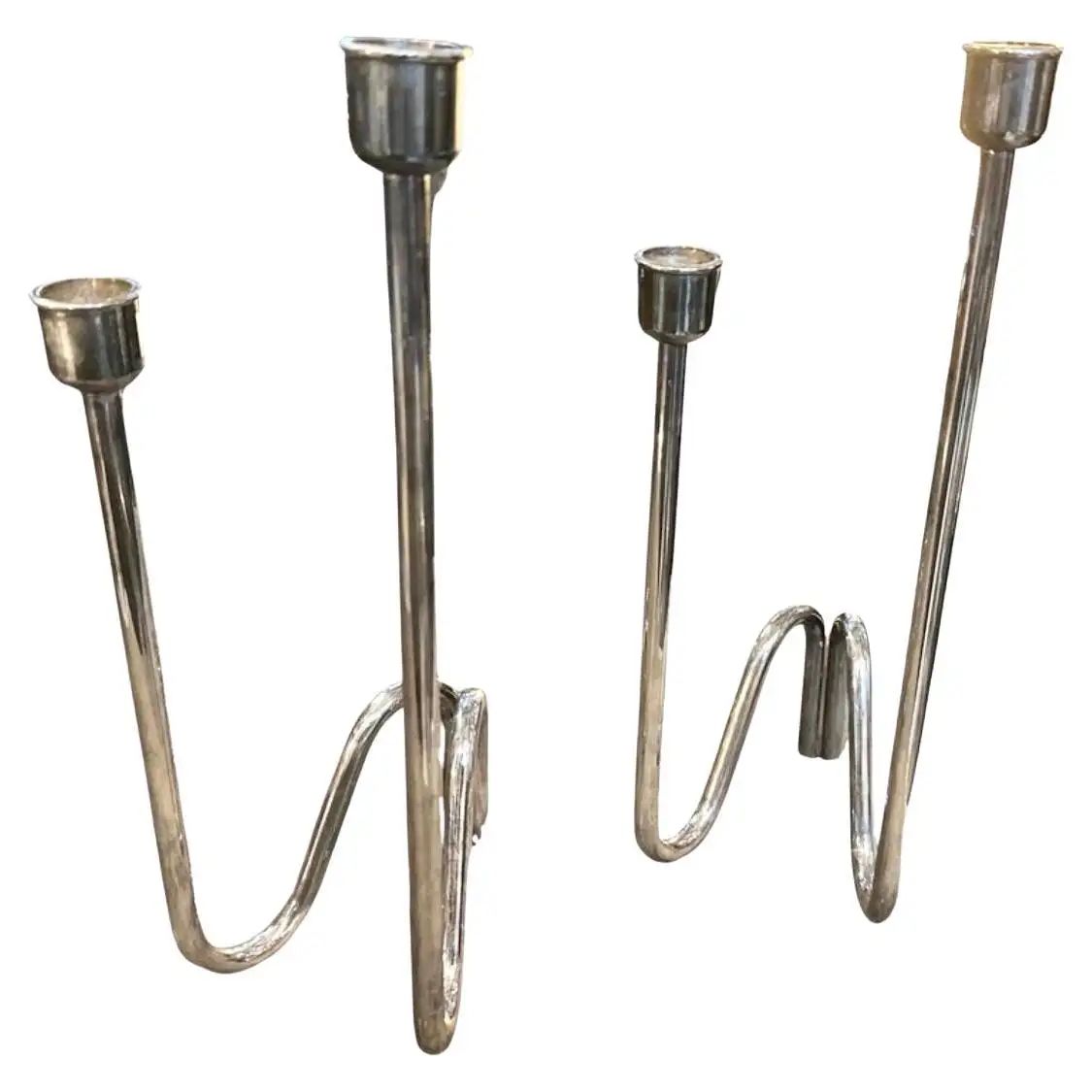 Two 1980s Iconic Lino Sabattini Minimalist Silver Plated Chandeliers