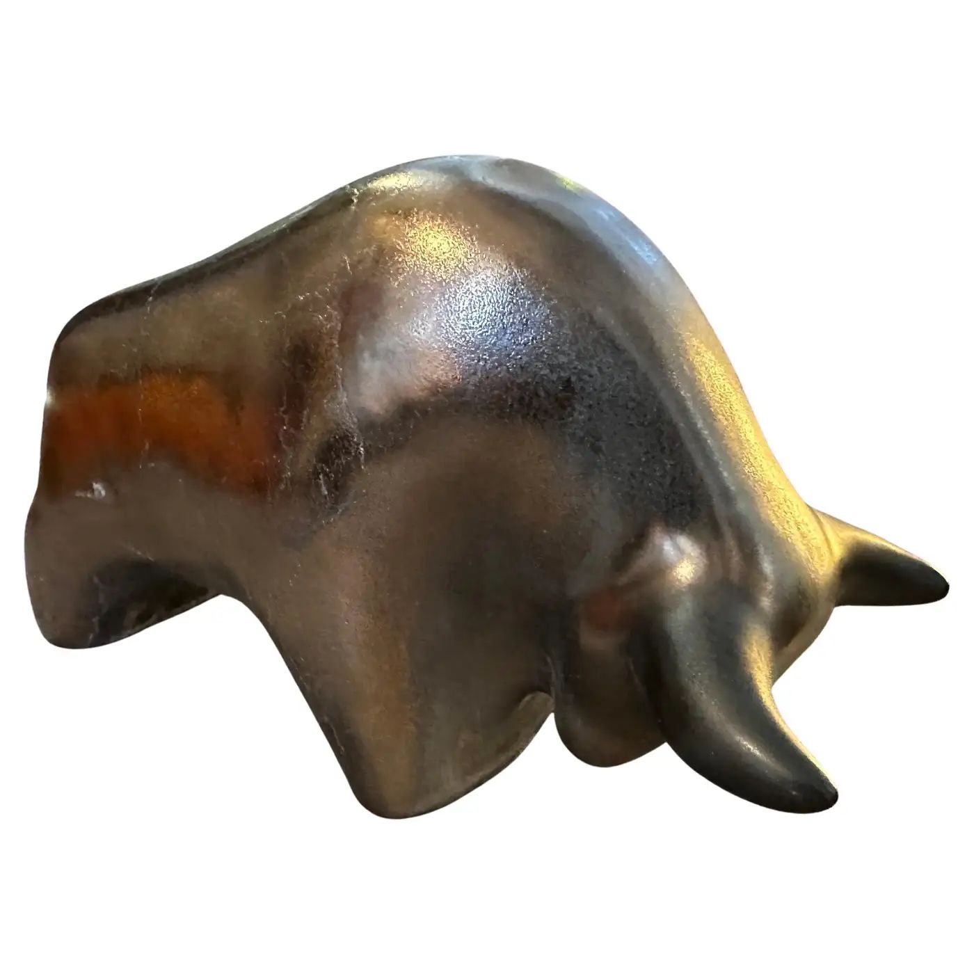 1990s Modernist Gray and Black Fat Lava Ceramic German Bull