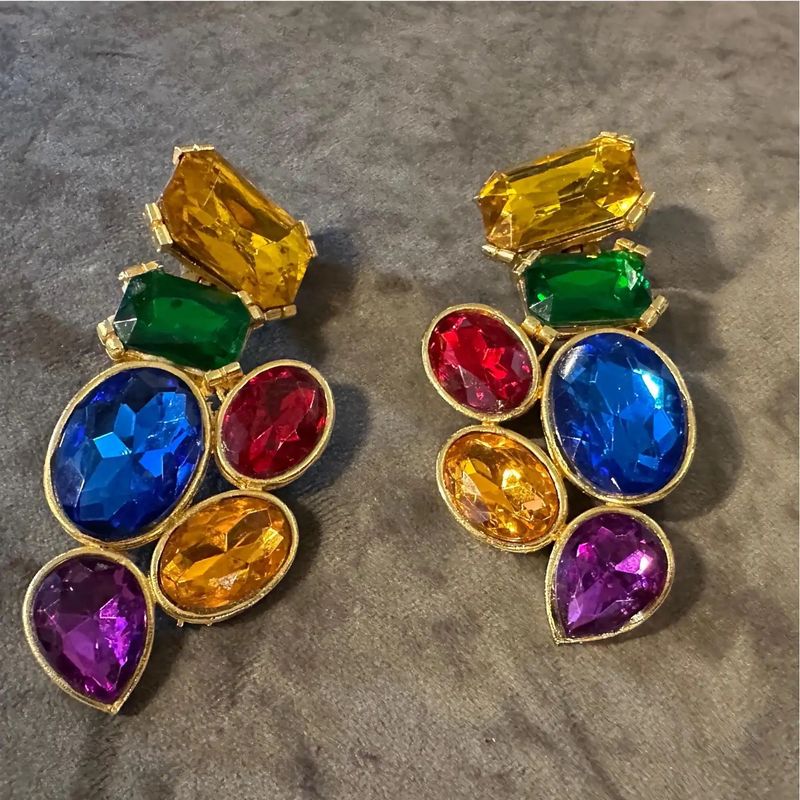 1990s Costume Jewelry Gilded Brass and Rhinestones Italian Clip-on Earrings