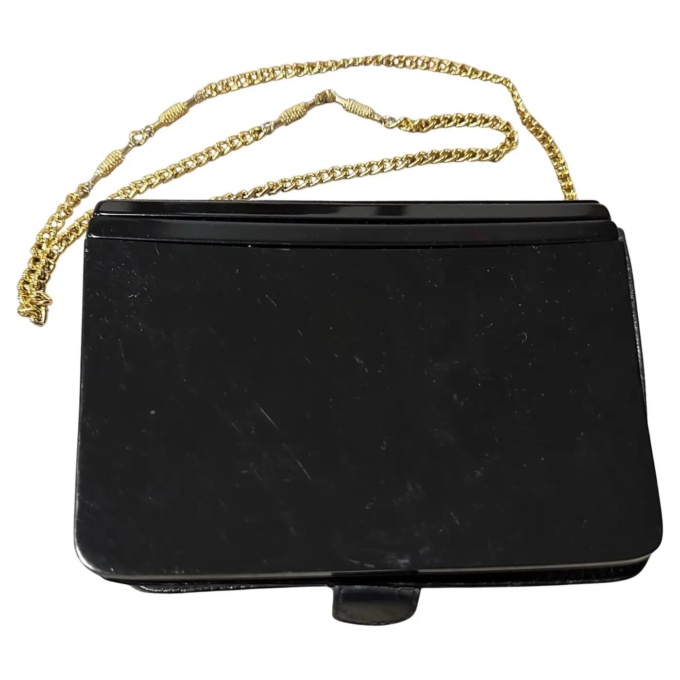 1960s Black Leather and Bakelite Italian Evening Bag 1960s Black Leather and Bakelite Italian Evening Bag