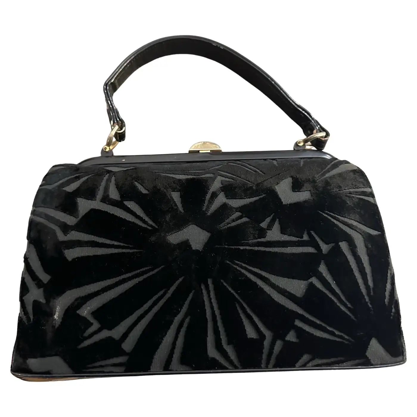 1950s Art Deco Black Velvet Italian Top Handle Bag33