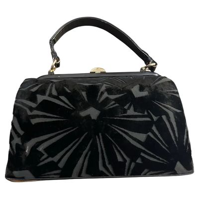 1950s Art Deco Black Velvet Italian Top Handle Bag33
