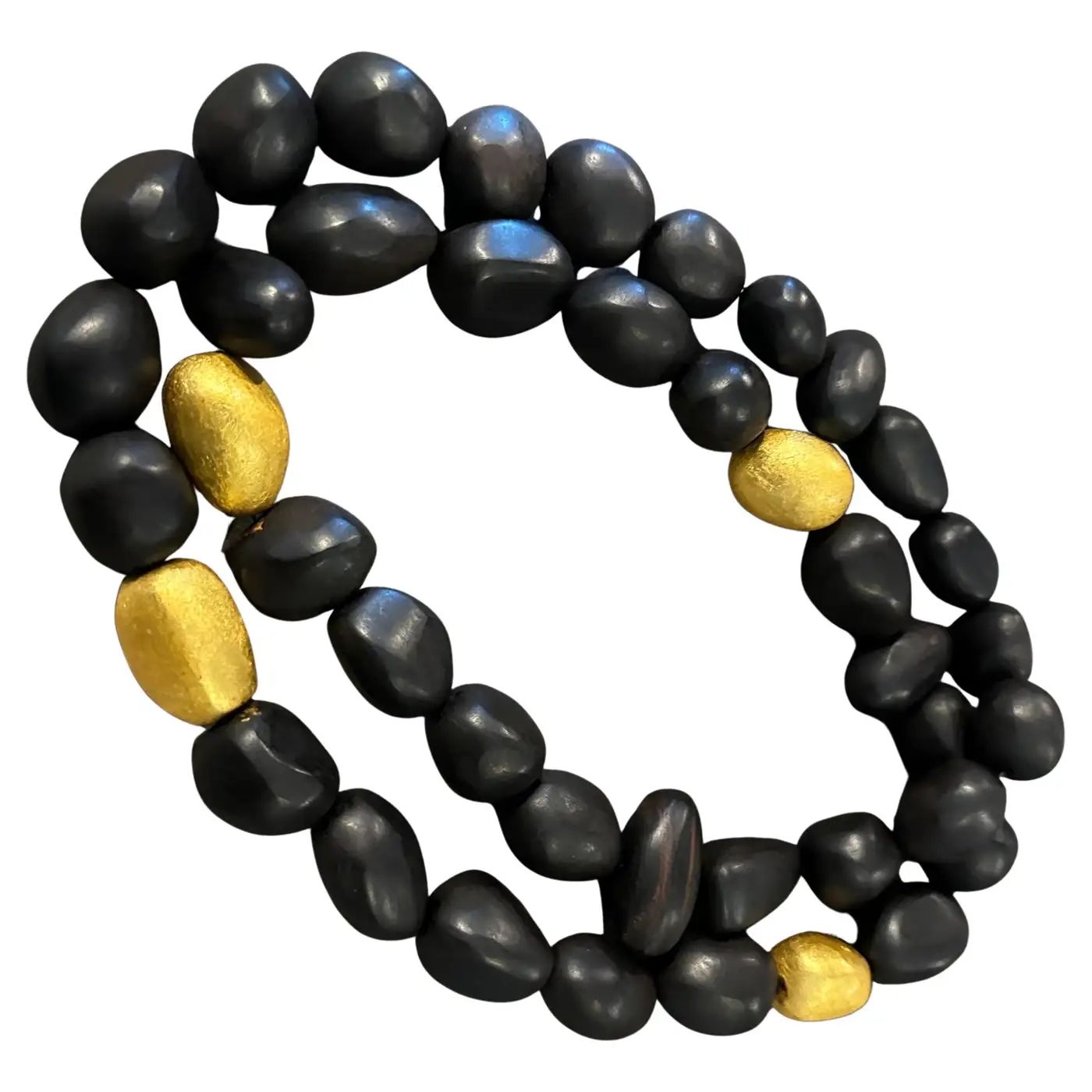 1990s Black Wood and Gilded Brass Necklace by Monies