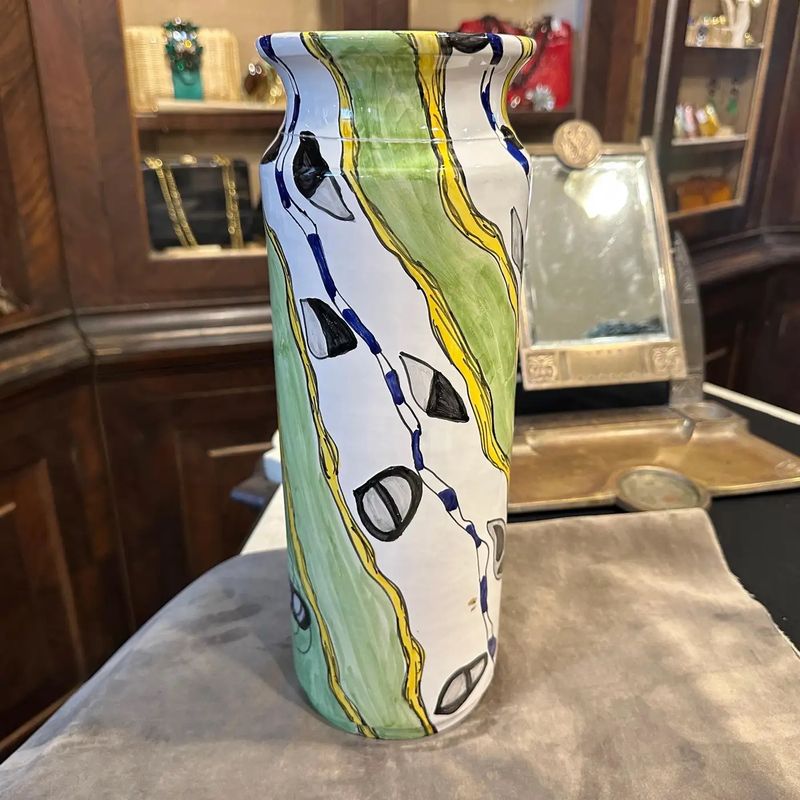 1980s Modern Hand-Painted Sicilian Ceramic Unique Vase by Fiumara D'Arte