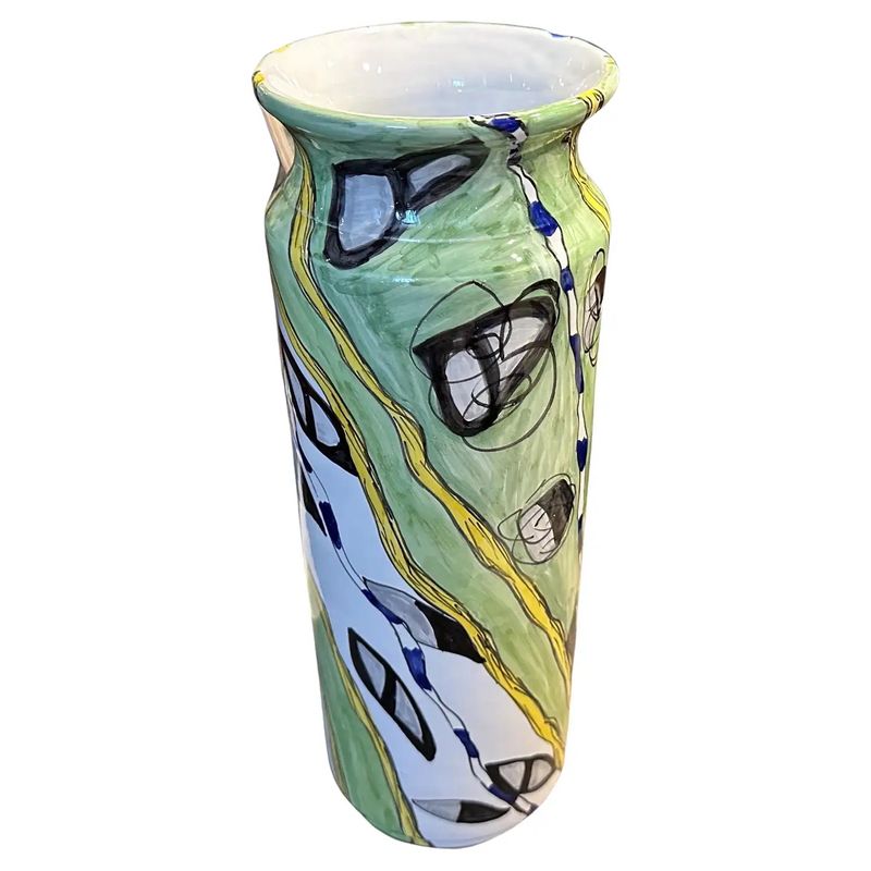 1980s Modern Hand-Painted Sicilian Ceramic Unique Vase by Fiumara D'Arte