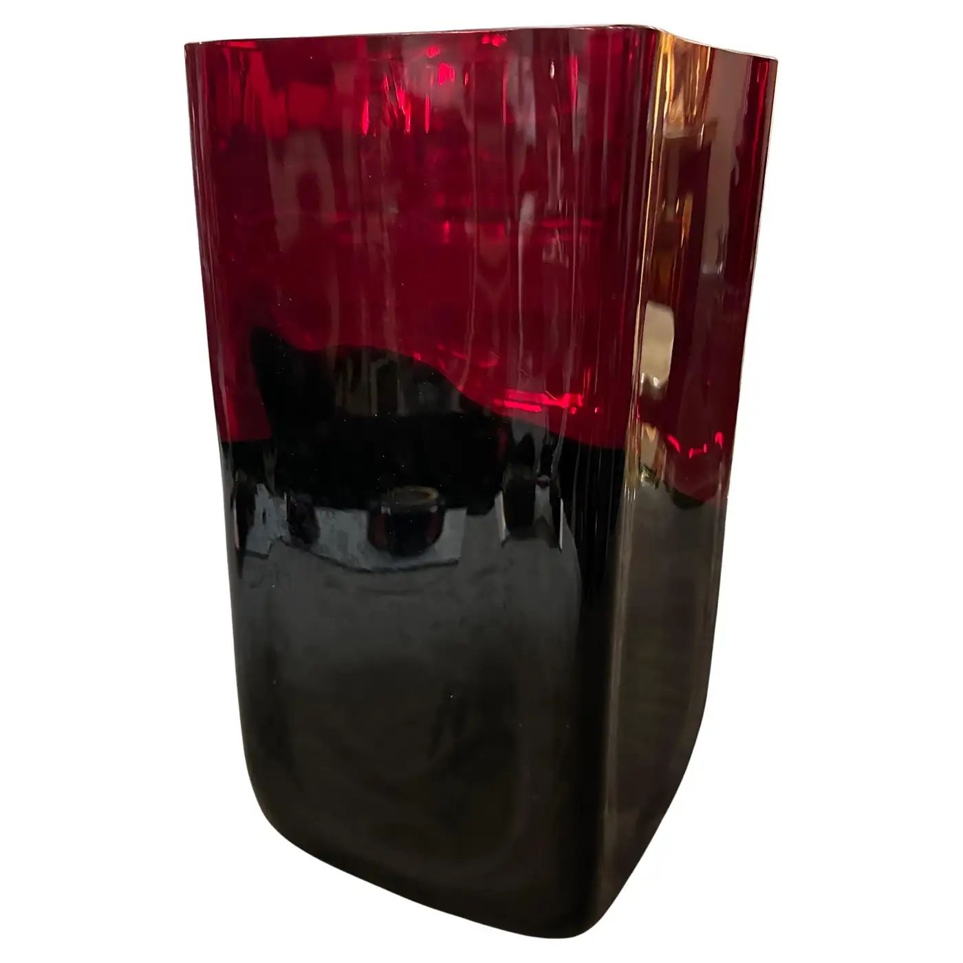 1980s Modern Red and Black Murano Glass Vase by Carlo Moretti