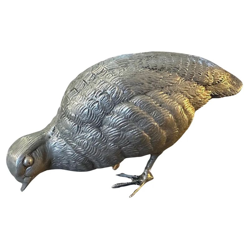 1980s Silver Plated Metal Partridge Paperweight By Gucci