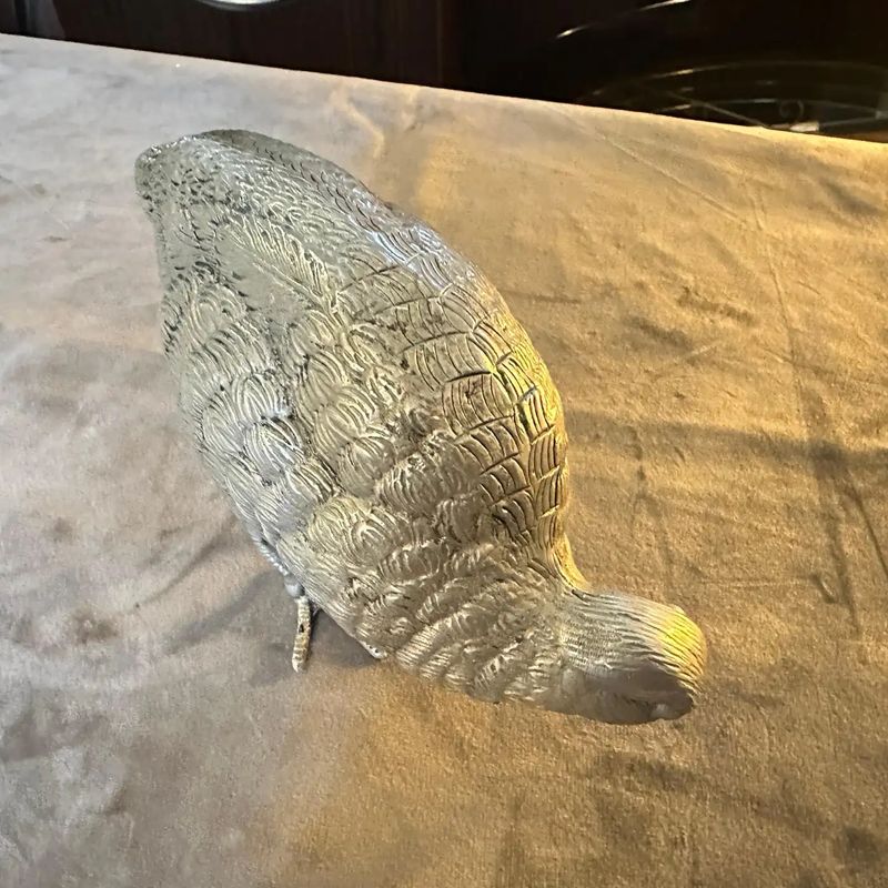 1980s Silver Plated Metal Partridge Paperweight By Gucci