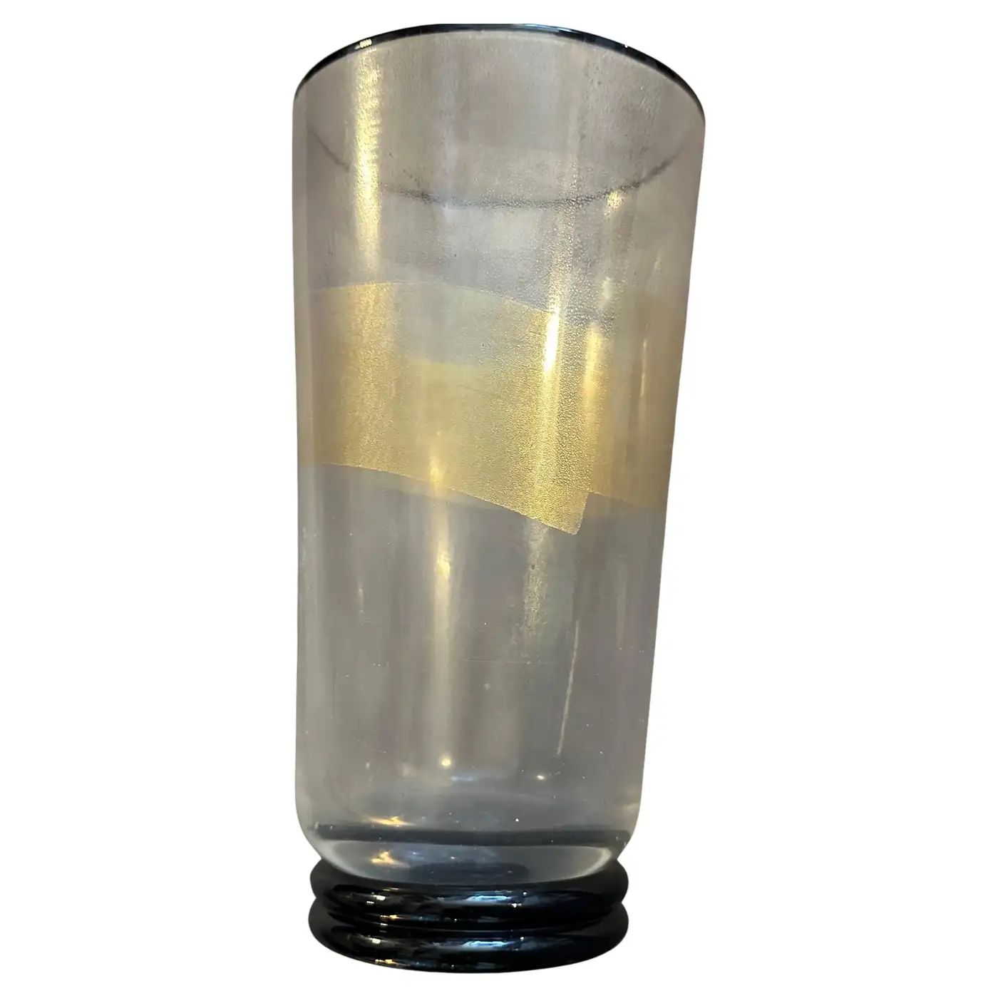 1970s Modern Black and Gold Clear Murano Glass Vase