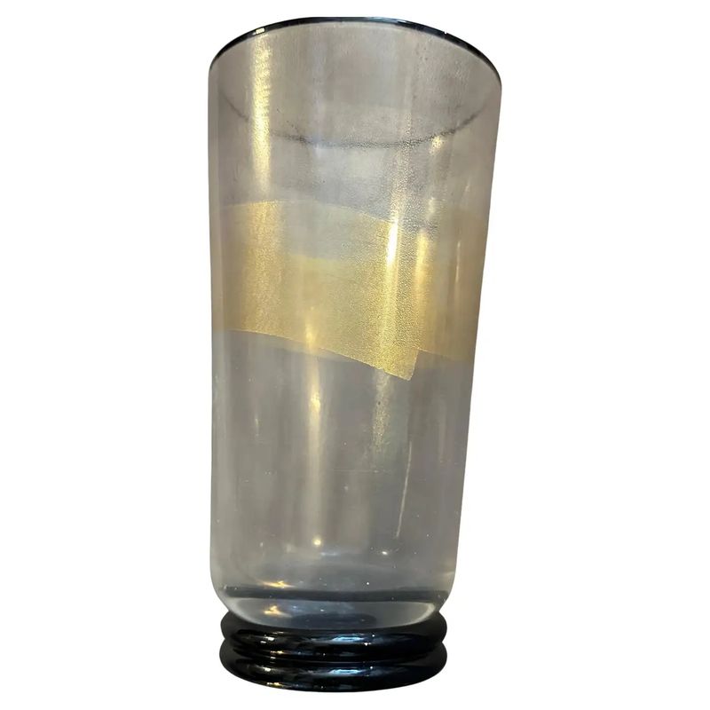 1970s Modern Black and Gold Clear Murano Glass Vase