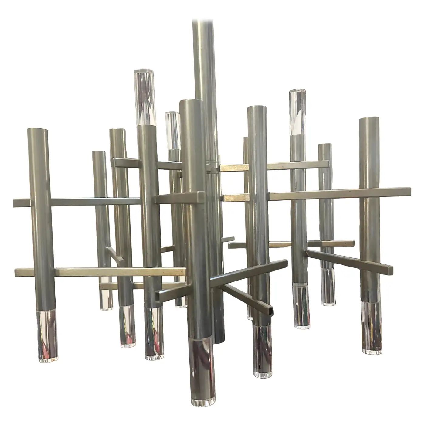1970s Mid-Century Modern Metal and Plexiglass Chandelier By Gaetano Sciolari