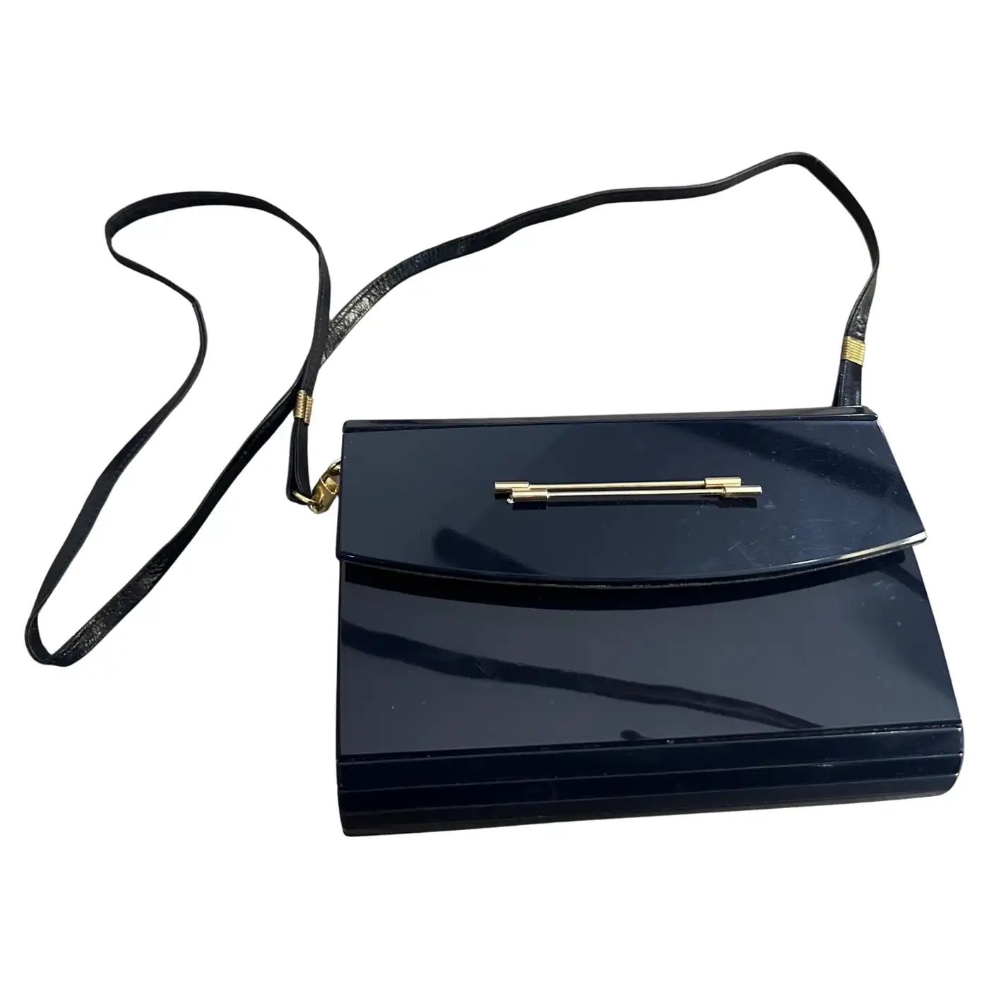 1970s Blue Bakelite and Leather Italian Shoulder Bag