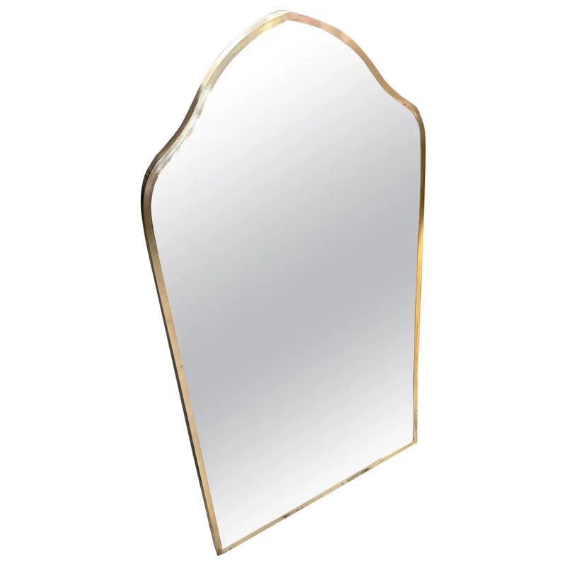 1950s Gio Ponti Style Mid-Century Modern Brass Italian Wall Mirror