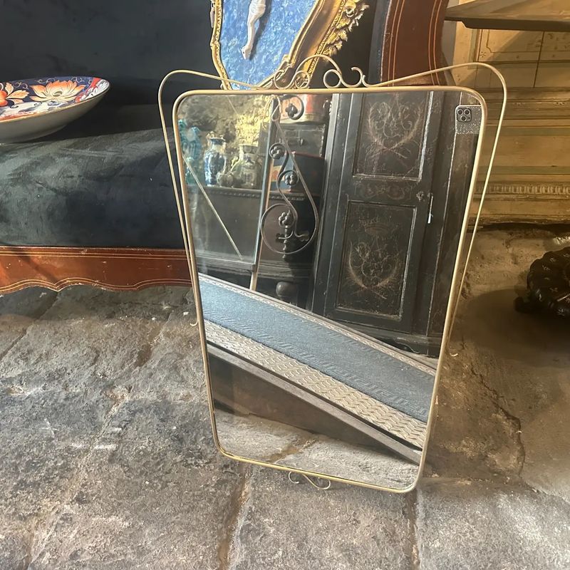 A 1950s Mid-Century Modern Brass Italian Wall Mirror in the Manner of Gio Ponti14