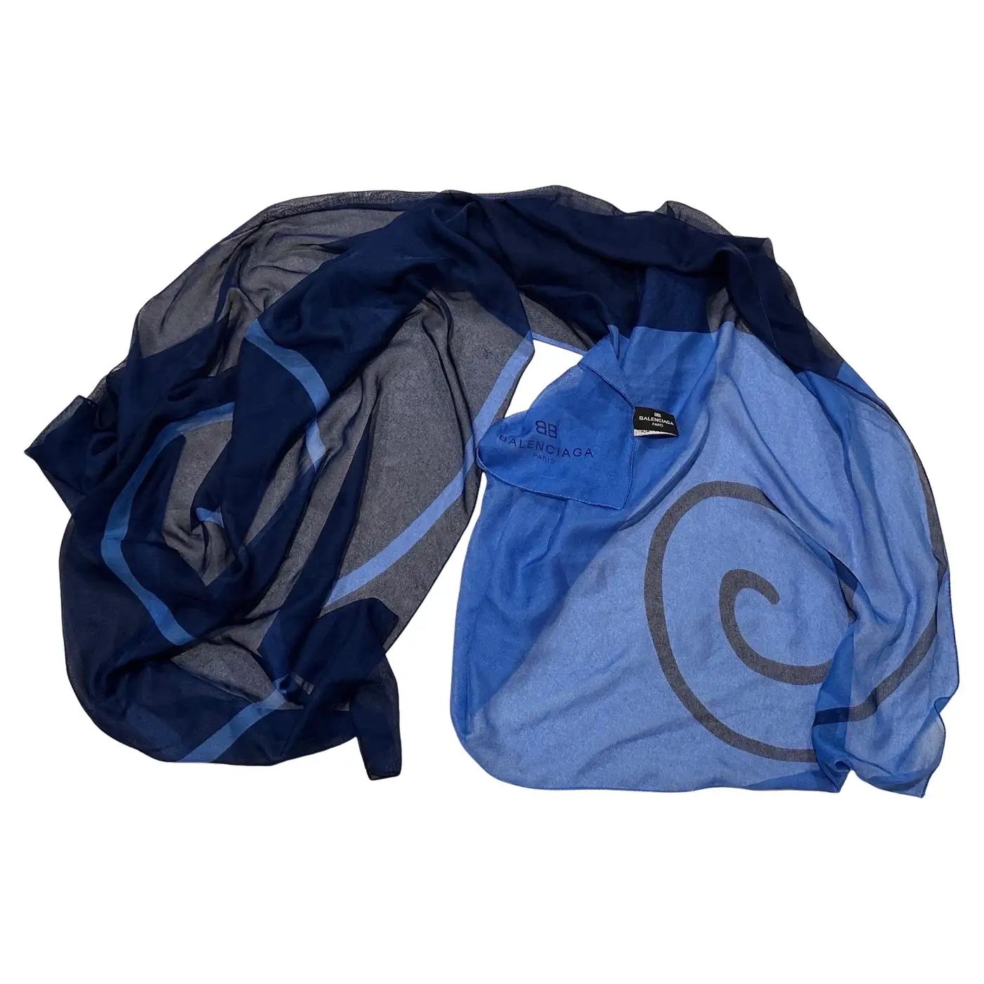 1990s Dark Navy and Royal Blue Long Scarf by Balenciaga Paris