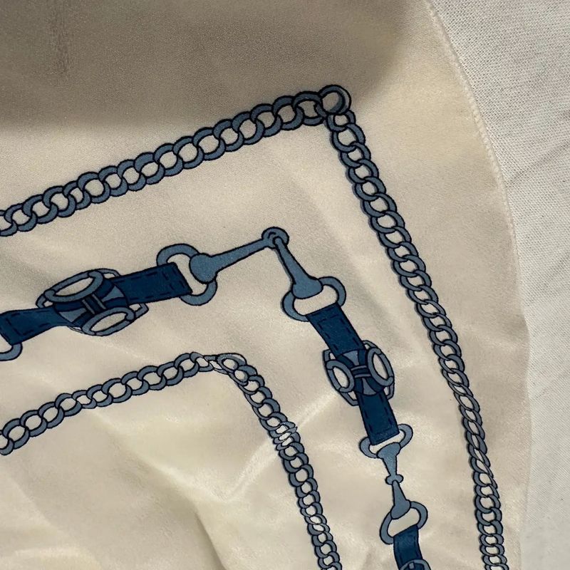 1970s Elegant White and Blue Silk Scarf by Celine Paris